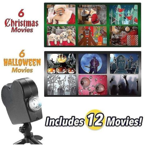 Projecteur lumineux LED pour fenêtre d'Halloween, 12 lumières de Noël et de films