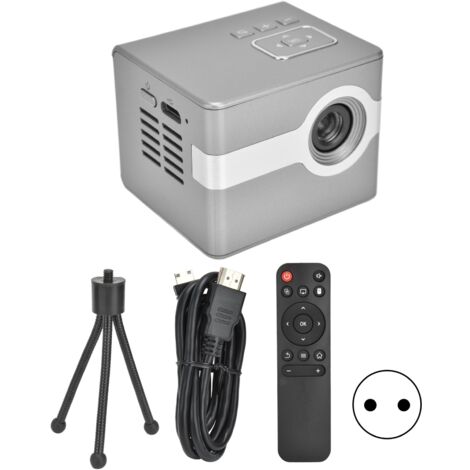 Projecteur Mini DLP Portable C50 - Vidéoprojecteur HD avec Télécommande, Trépied et Alimentation EU 100-240V Gris Argenté