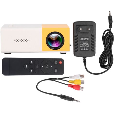 Projecteur Mini HD 1080p avec Haut-parleurs Intégrés, Projection par Réflexion Diffuse, 23 Langues, Alimentation 100‑240V, Prise UE (Jaune)
