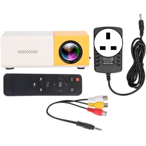 Projecteur Mini HD 1080p avec Haut-parleurs, Projection par Réflexion Diffuse, 23 Langues, 100‑240V, Prise UK, Jaune