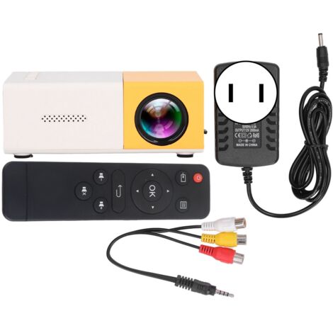 Projecteur Mini HD 1080p avec Haut‑parleurs, Image par Réflexion Diffuse, 23 Langues, 100‑240V, Prise US, Couleur Jaune