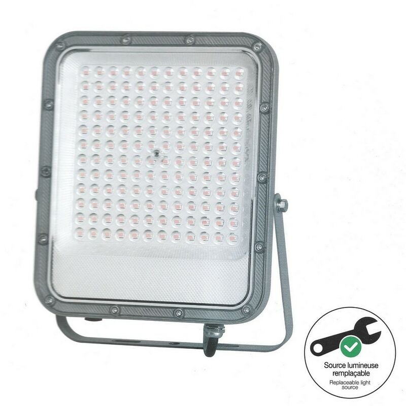 Projecteur mural gris LED IP65, 10000 lumens, conso 100W (éq 550W), Blanc chaud - DIGILAMP