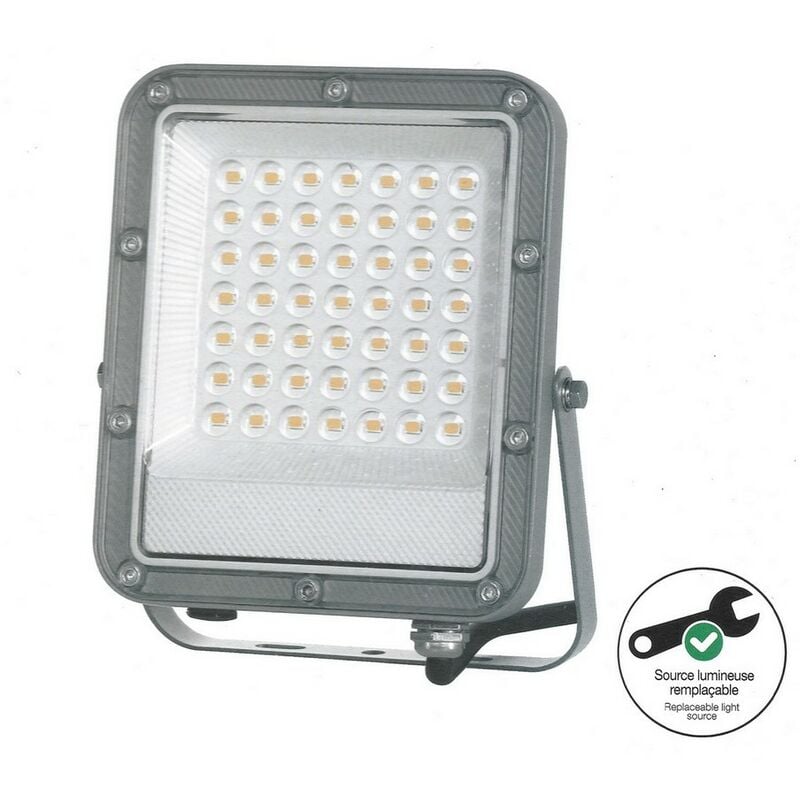 Projecteur mural gris led IP65, 3000 lumens, conso 30W (éq 160W), Blanc chaud Digilamp