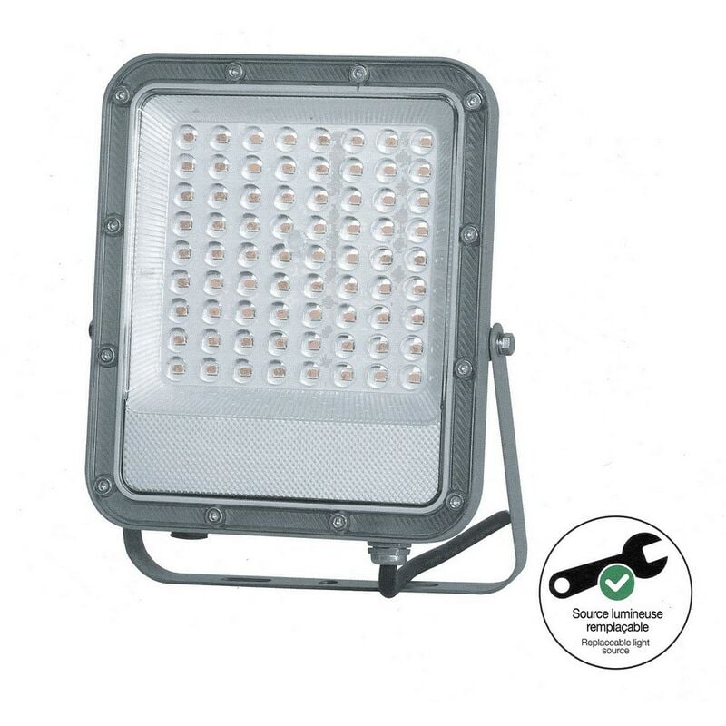 Projecteur mural gris led IP65, 5000 lumens, conso 50W (éq 200W), Blanc chaud Digilamp