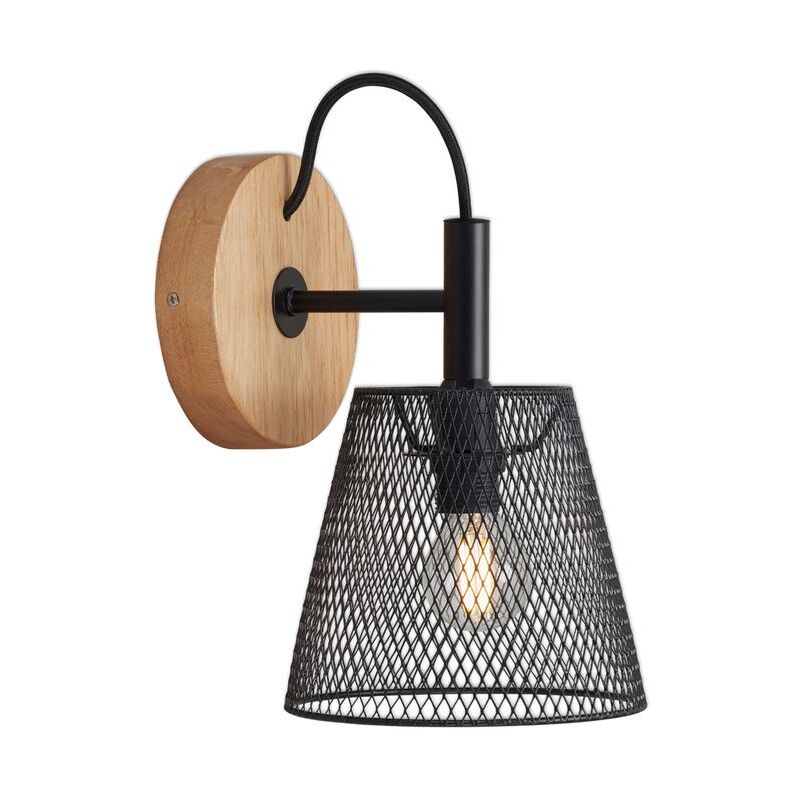 Lampe spot pour le mur en optique grille Briloner leuchten taunus, 25 w, IP20, noir, métal-bois, excl. 1x E14, ø 12,5 cm