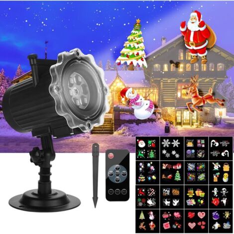Projecteur Noel Exterieur avec 16 Diapositives LED Lampe Projection IP65 Etanche avec Telecommande pour Noël Halloween Fete Anniversaire Mariage