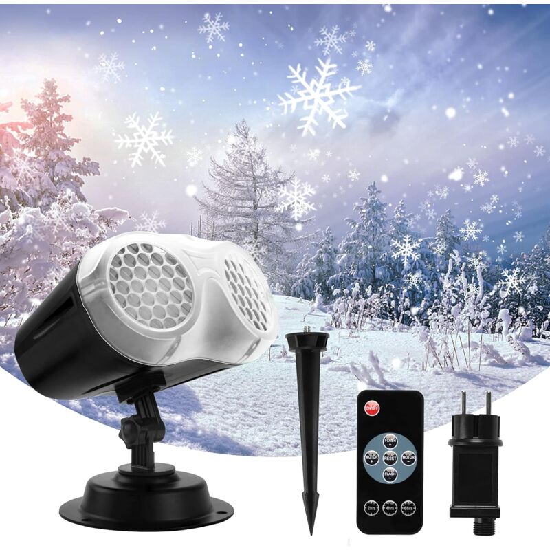 Projecteur Noel Exterieur et Interieur, Projecteur Flocon de Neige avec Télécommande e Minuteur, Etanche IP65 Lumière de Projecteur Effet Flocon