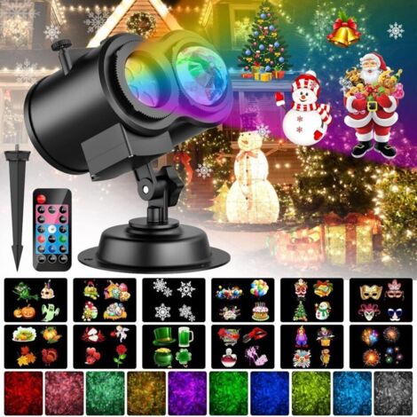 Projecteur Noel Exterieur Intérieur, Projecteur Halloween Exterieur avec Télécommande,12 Motifs et 10 Couleurs Effet de Vague d'eau Lampe Projecteur Flocon de Neige Décoration pour Fête,Noël