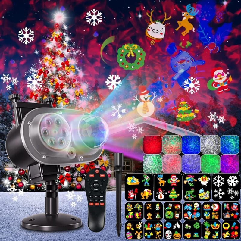 Projecteur Noel Exterieur Led, Lampe Projecteur de Halloween 16 Diapositives Lampe 10 Couleurs Ocean Wave de Décorative de Noël, Ip44 Etanche Avec