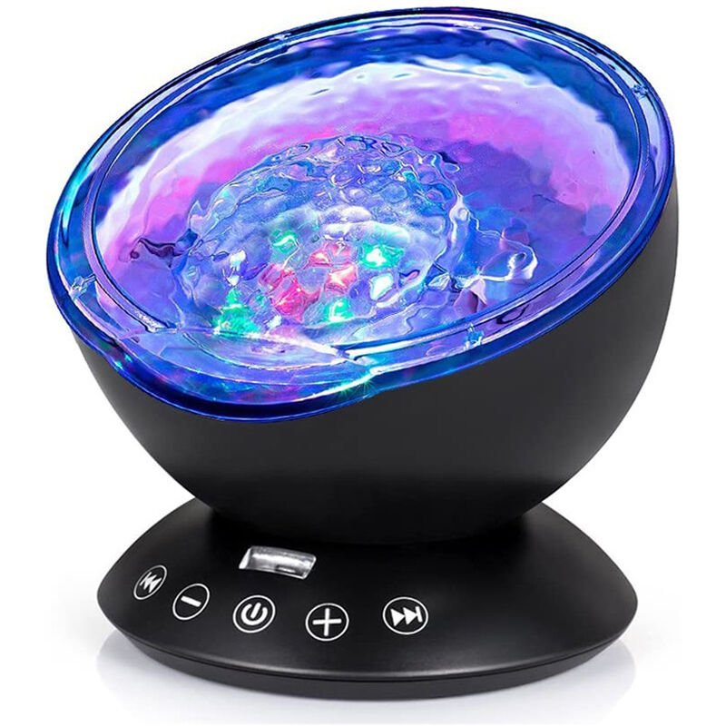 Linghhang - Projecteur Ocean Wave (noir), 12 led Télécommande Minuterie de Veilleuse 8 led à Changement de Couleur, Projecteur de Veilleuse pour