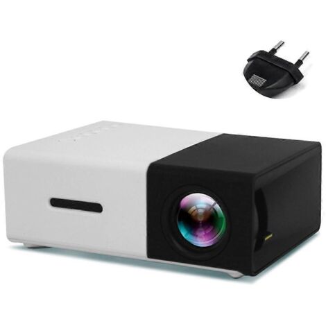 Projecteur portable mini 1080p, 800 lumens, écran de 80 pouces, prise européenne, noir et blanc
