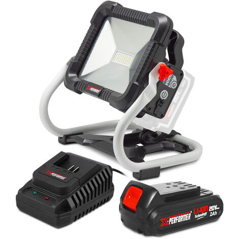 Projecteur portatif rechargeable 20V avec batterie 2Ah – Flux lumineux réglable 10-30W – Angle d'éclairage 150° – Léger 1.5 kg – X-Performer