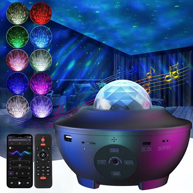 Projecteur, projecteur d'étoiles avec télécommande à changement de couleur, haut-parleur Bluetooth de musique, minuterie, lampe de veilleuse led