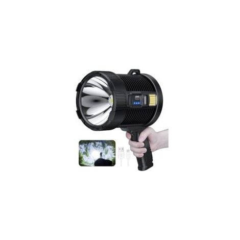 Projecteur rechargeable, lampe torche 100000 lumens à main grande lampe de poche projecteur solaire extérieur super lumineux, avec lampe Cob, 6 modes, étanche IPX5 (noir)