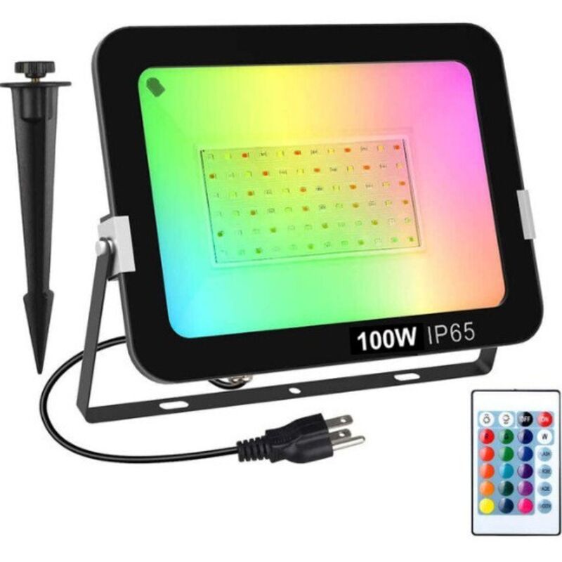 Projecteur Rgb ExtéRieur 100w , 16 Couleurs e 4 Modes Spot Led ExtéRieur , éTanche Ip66 LumièRe ExtéRieure Led Pour Jardins , Patios , FêTe ,