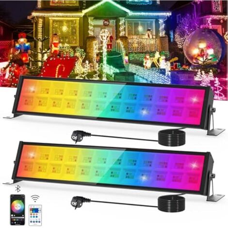 Projecteur RGB LED Extérieur 72W, Barre Lumineuse avec Application Bluetooth et Télécommande, Étanche IP65 Lumière Extérieure LED, Lampe Changeant de Couleur pour Fête, Jardin, Patio, 2 Pièces