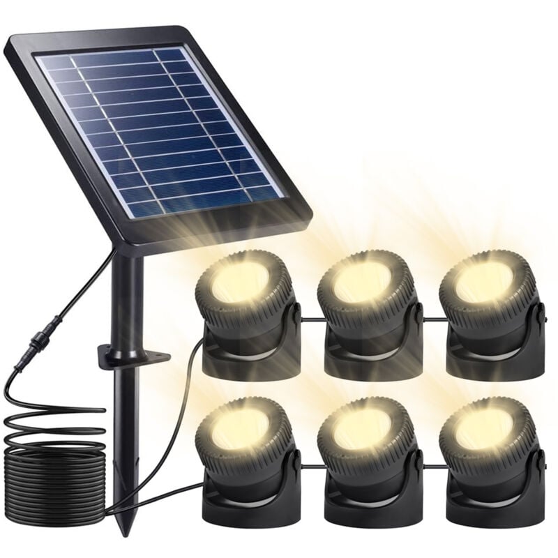 Sjlerst - Projecteur solaire 6 led IP68 3 modes blanc chaud bassin/jardin