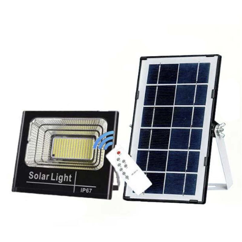 Projecteur solaire 65 W, projecteur extérieur avec télécommande, projecteur LED avec batterie intégrée, éclairage à panneau solaire