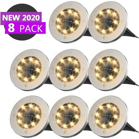 Projecteur solaire 8 LED - Éclairage de sol - Éclairage de sol extérieur - Éclairage de sol pour le paysage, la marche, la pelouse, le pelouse, le couloir, les escaliers, les clôtures, la lampe LED étanche (8 blanc chaud)
