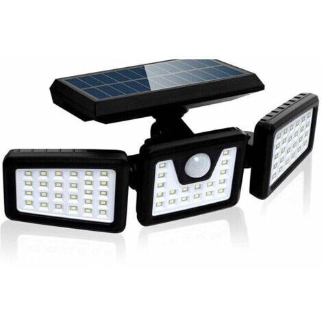 Projecteur Solaire à LED, 70 LEDs Lampe Extérieur Detecteur de Mouvement avec 3 Têtes, Étanche IP67 550LM Spot Solaire Exterieur, BlancFroid 6500K Lumière Solaire Extérieur pour Jardin