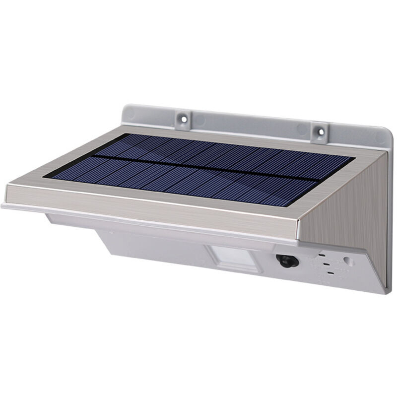 Projecteur solaire applique mural inox eclairage puissant LED blanc H16cm avec détecteur de mouvement 3 modes,