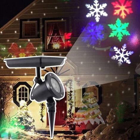 Projecteur solaire de Noël en forme de flocon de neige - LED rotative - Décoration de jardin pour fête de vacances - Lumière colorée