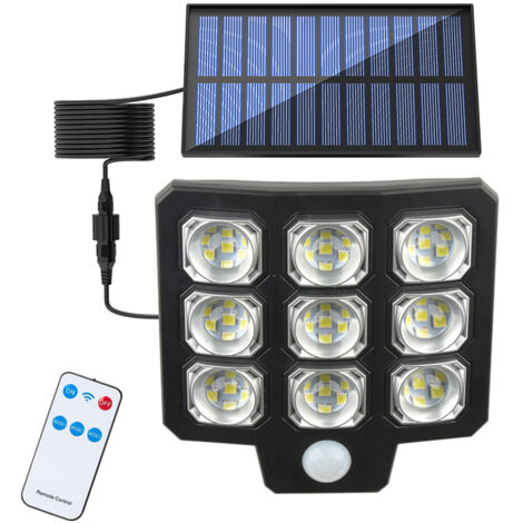 Projecteur solaire d'extérieur 90 LED avec détecteur de mouvement et télécommande, 3 modes d'éclairage, étanche, éclairage de jardin