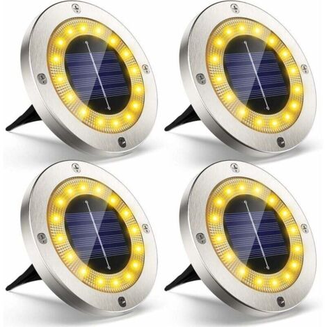Projecteur solaire extérieur LED blanc chaud 150 lumens – Lot de 4 – IP65 étanche en acier inoxydable – Autonomie 8-12h
