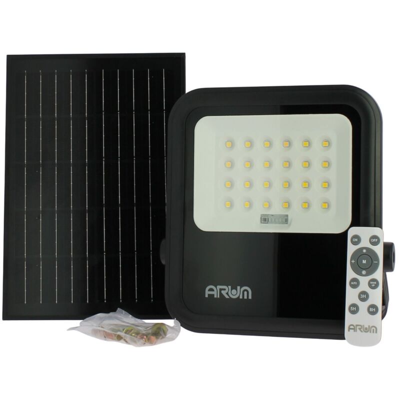 Arum Lighting - Projecteur solaire fernando 900 Lumens Eq 100W IP65 4000K avec Panneau Solaire et Télécommande
