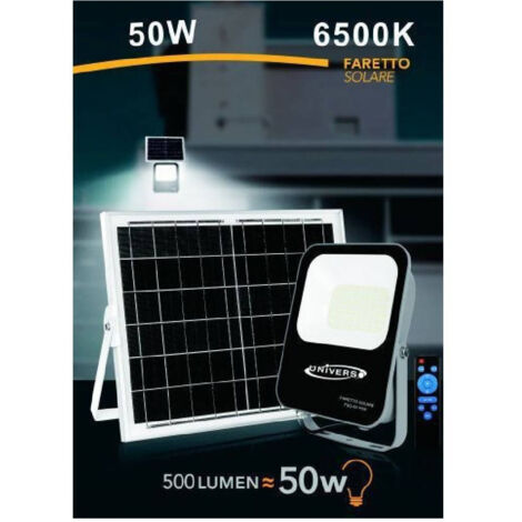 Projecteur Solaire Led 50 W Avec Télécommande Ip65, Lumière Blanche Froide 6 500 K, Fso-50 W