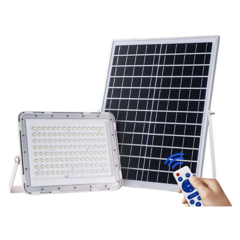 Silumen - Projecteur Solaire led 20W IP65 (Panneau Solaire + Télécommande Inclus) - Blanc Froid / Normal