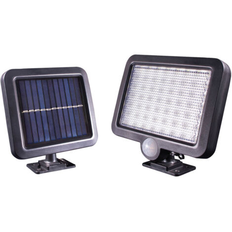 Projecteur Solaire LED Noir, 3W, 300 lumens, IP44, 4000K blanc-neutre, crépusculaire, détecteur de mouvement, panneau déporté - Tibelec