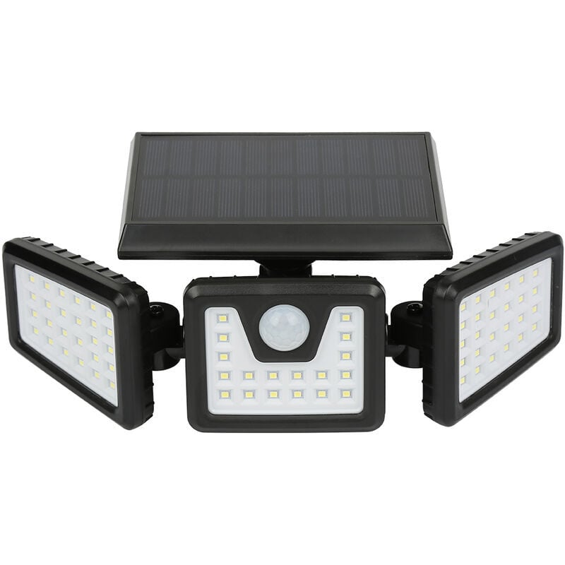 Projecteur solaire murale lampe solaire exterieur avec 3 têtes 70 LED détecteur de mouvement