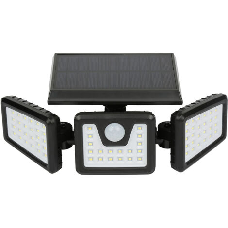 Projecteur solaire murale lampe solaire exterieur avec 3 têtes 70 LED détecteur de mouvement