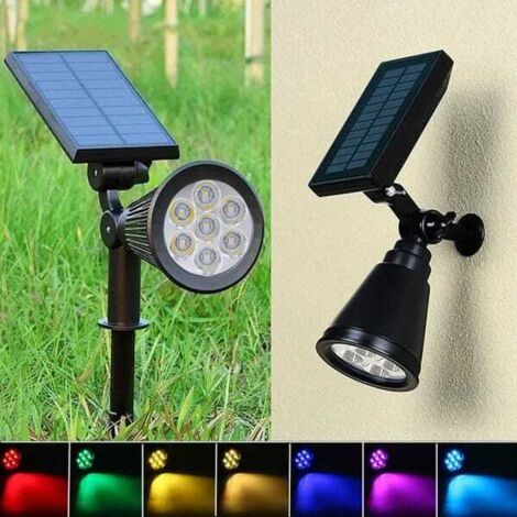Projecteur solaire réglable extérieur lumière solaire de jardin, Lampes de jardin et lampes de pelouse LED RGB solaires – 7 LED, étanches, pour allées et aménagement paysage