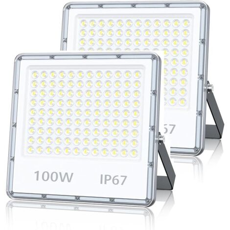 Projecteur Spot LED Extérieur 100W, Lampe Phare LED Exterieur Etanche IP67 10000LM Blanc Froid 6500K pour Jardin(2 Pièce)