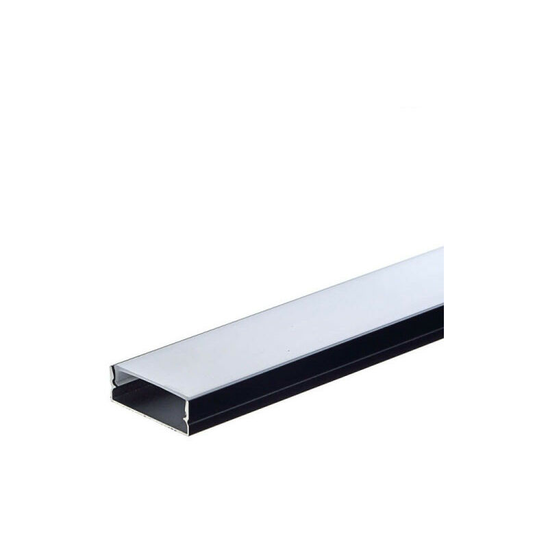 Profilé Aluminium Noir Plat Fin Hauteur 10mm Diffuseur Blanc pour Ruban led 2m