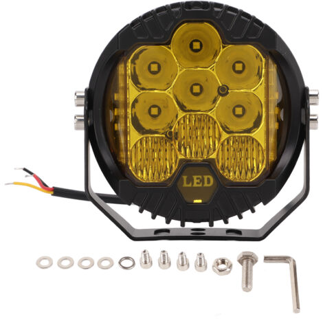 Projecteur tout-terrain à LED 5 pouces, étanche IP67, 90 W, 5 000 lm, modèle universel pour SUV, quad, UTV et bateau - Jaune