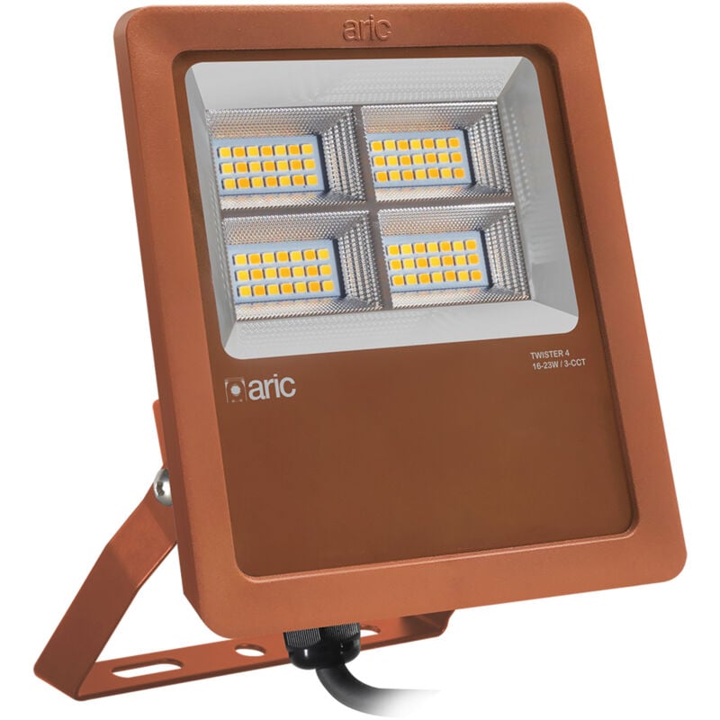 Projecteur twister 4 corten 3CCT 16-23W IP66 IK08 2200K/3000K/4000K 23W 3340lm 90° 50000h Aric 51684