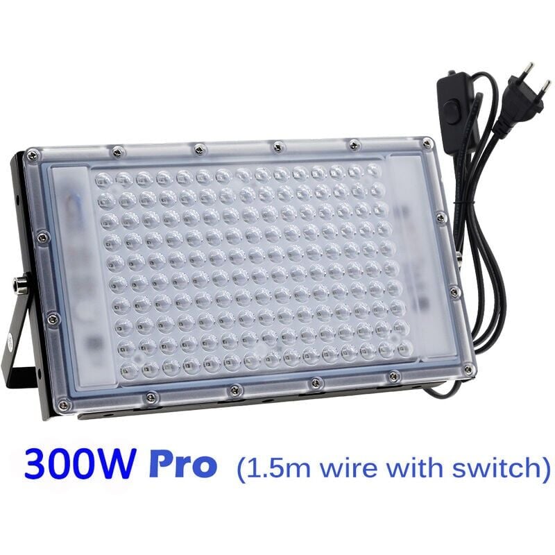 Projecteur uv led 300W Lumière Noire IP65 Imperméable, Lampe led Ultra-violet, Eclairage à Effet pour Aquarium, Soirée, Peinture Fluo, affiche