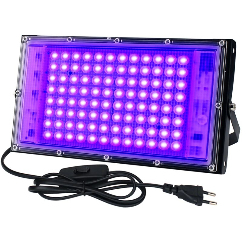 Projecteur violet 100 W avec prise et interrupteur, idéal pour les fêtes, Halloween, les affiches fluorescentes, l'éclairage de scène et le body