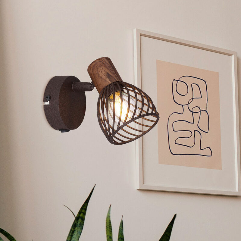 Projecteurs en métal de couleur rouille marron lampe ronde en bois salon éclairage de chambre