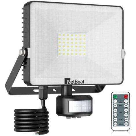 Projecteurs LED 30W Détecteur de Mouvement, Spot LED Extérieur 3000LM IP66 6000K Blanc Froid 220V Coque Aluminium Plastifié