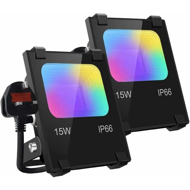 Projecteurs led d'extérieur, contrôle intelligent Bluetooth 15 w, changement de couleur rvb 100 w équivalent IP66, lot de 2