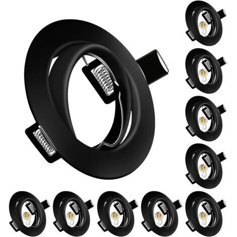Projecteurs Spot Encastrable MR16 Set, 10 Pièces Cadre De Montage En Noir métallisé Avec Douille Céramique MR16 Pour Lampes, Rond, Ø 75 mm Orientable A 35°, Pour Lampes A LED Ou Halogènes