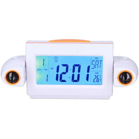 Projection Alarm Clock Glareless LED Night Light Voice Control Induction Temperature Display LED ClockWhite Orange