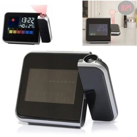 Projection Alarme LED Digital Temps Réveil Dual Laser Projecteur Mur Température