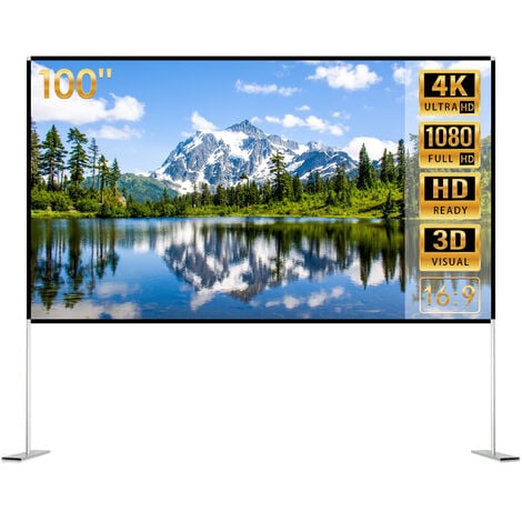 TODECO Projektion Leinwand mit Stand 100 Zoll, 16: 9 Outdoor Indoor Projector Screen Schnelles Falten Tragbare Leinwand Beamer HD 4K, mit Tragetasche für den Hinterhof-Filmabend