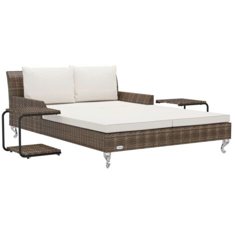 Prolenta Premium 2-Personen-Sonnenliege mit Auflagen Poly Rattan