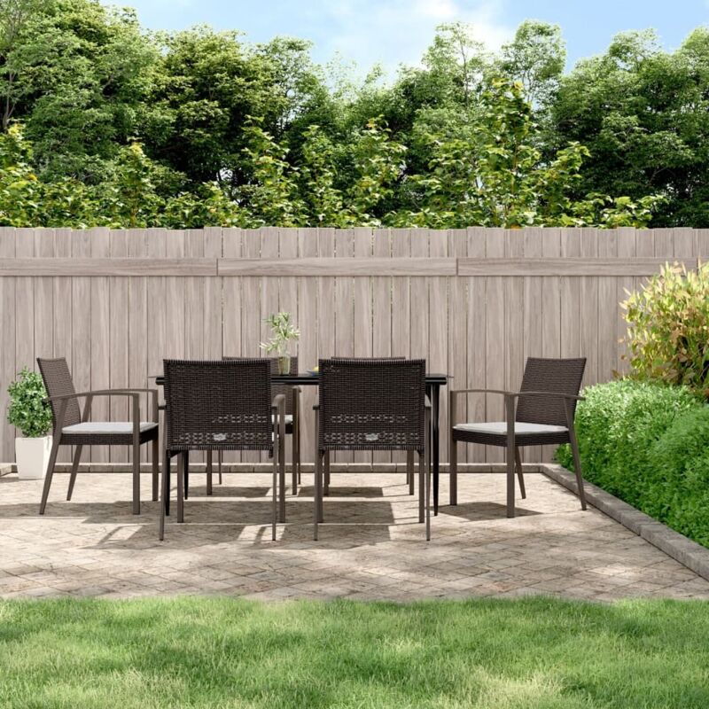 7-tlg. Garten-essgruppe Mit Kissen Poly Rattan Und Stahl Vidaxl